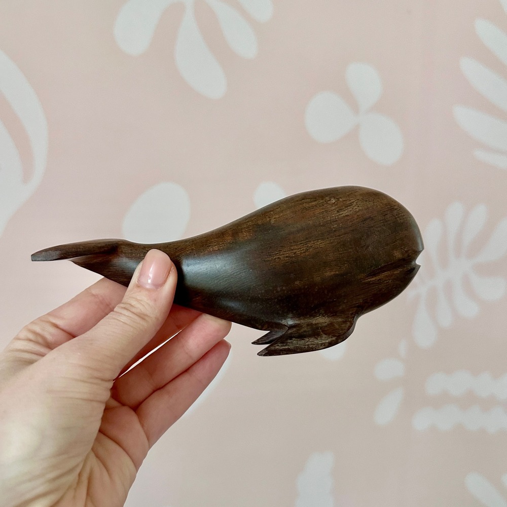 Vintage‎ Hand Carved Dark Wood Whale Figurine Minimalist Marine Life Sculpture